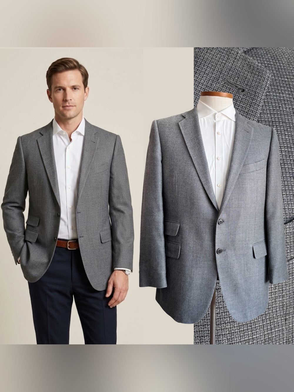 Joseph Abboud Silk Wool Gray Texture 2 Button Blazer Sport Coat Jacket Check 42R